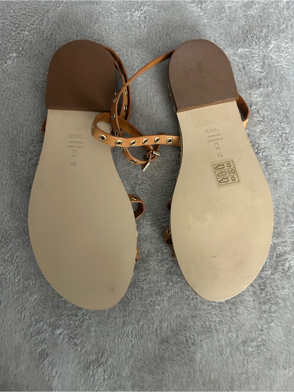 SCHUTZ Cognac Leather Grommet Strappy Espadrille Sandals - Picture 6 of 6